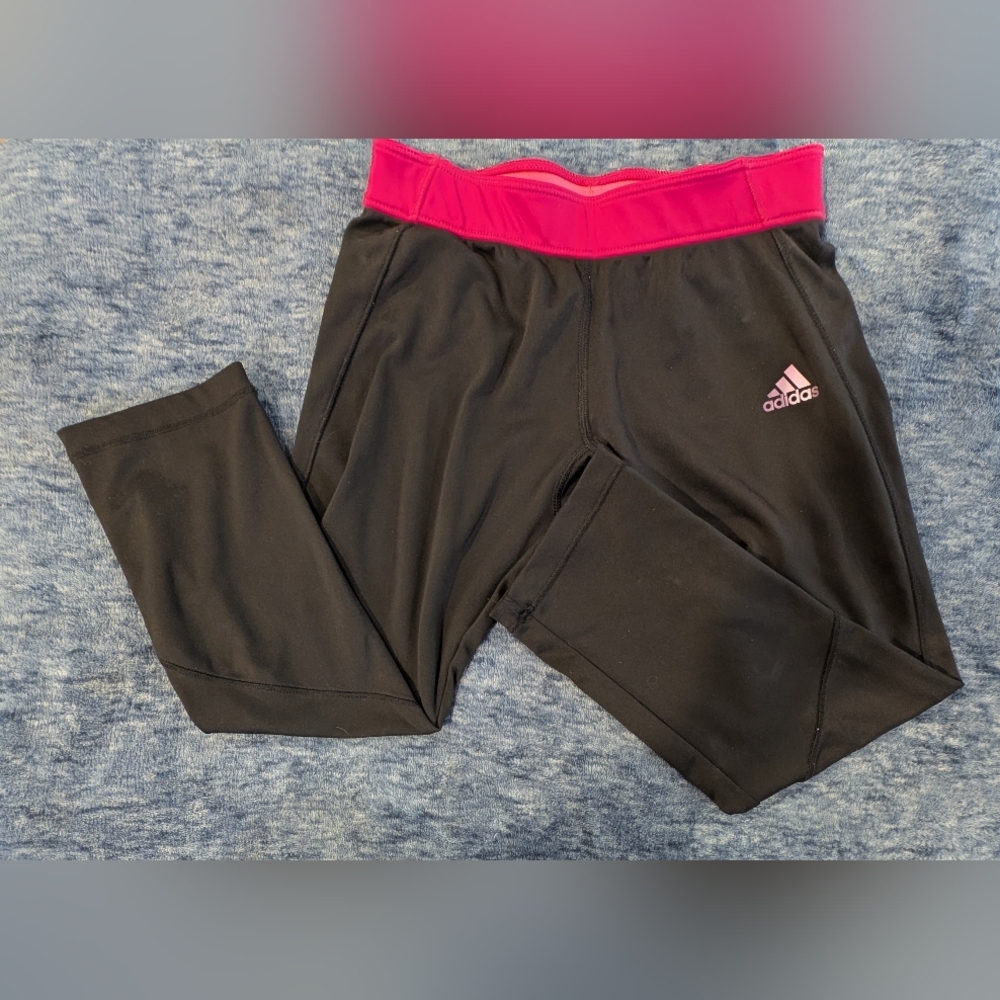 Adidas Kids Small Leggings Black with Pink Waistband